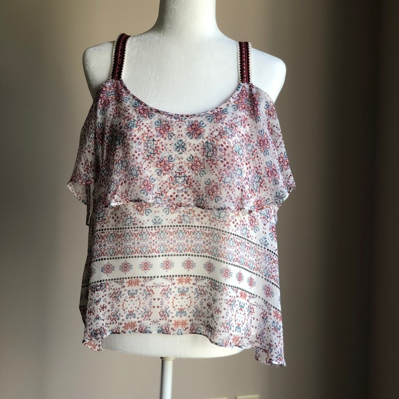 Ella Moss Tops - Ella Moss Print Cold Shoulder Blouse Ella Moss Tops - Ella Moss Print Cold Shoulder Blouse